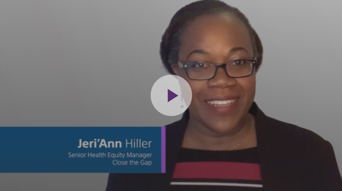 Captura de video de Jeri'Ann Hiller Gerente senior de eq. en salud, Close the Gap