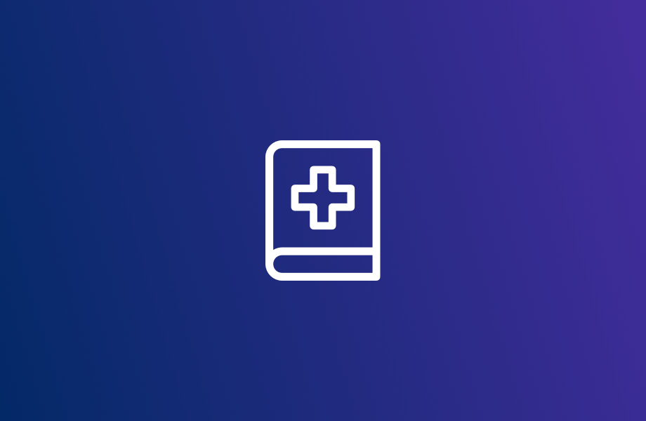 Icono de libro con cruz sanitaria en portada.